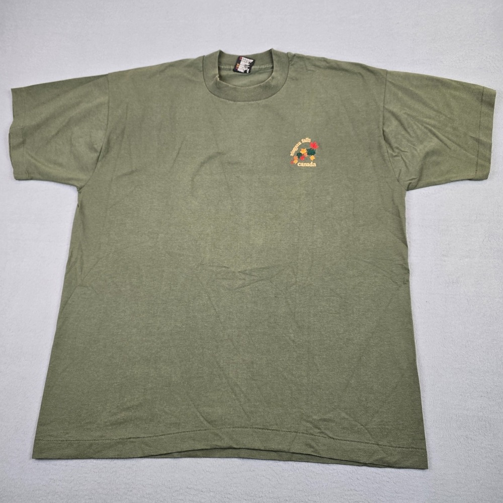 Vintage Niagara Falls Canada T-Shirt XL Olive Green Maple Leaf Tourist Tee